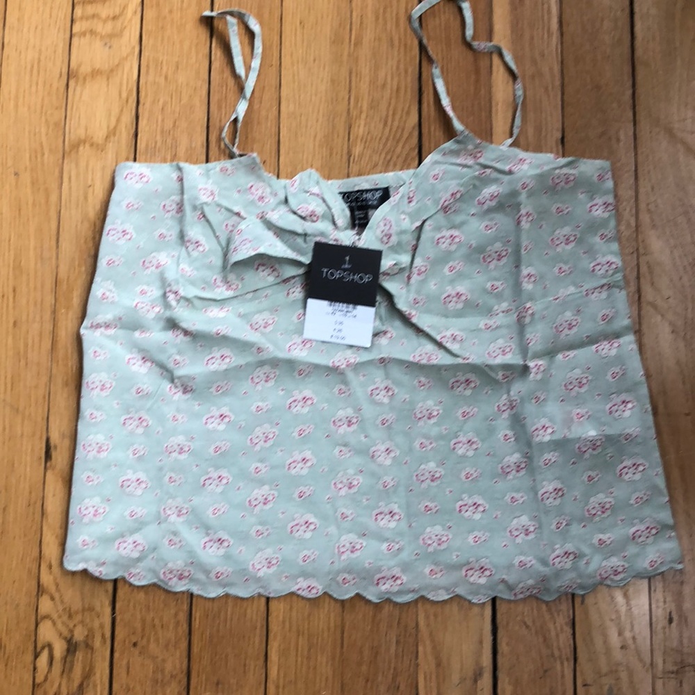 NWT Topshop crop top floral cotton scalloped hem thin adjustable strap size 10